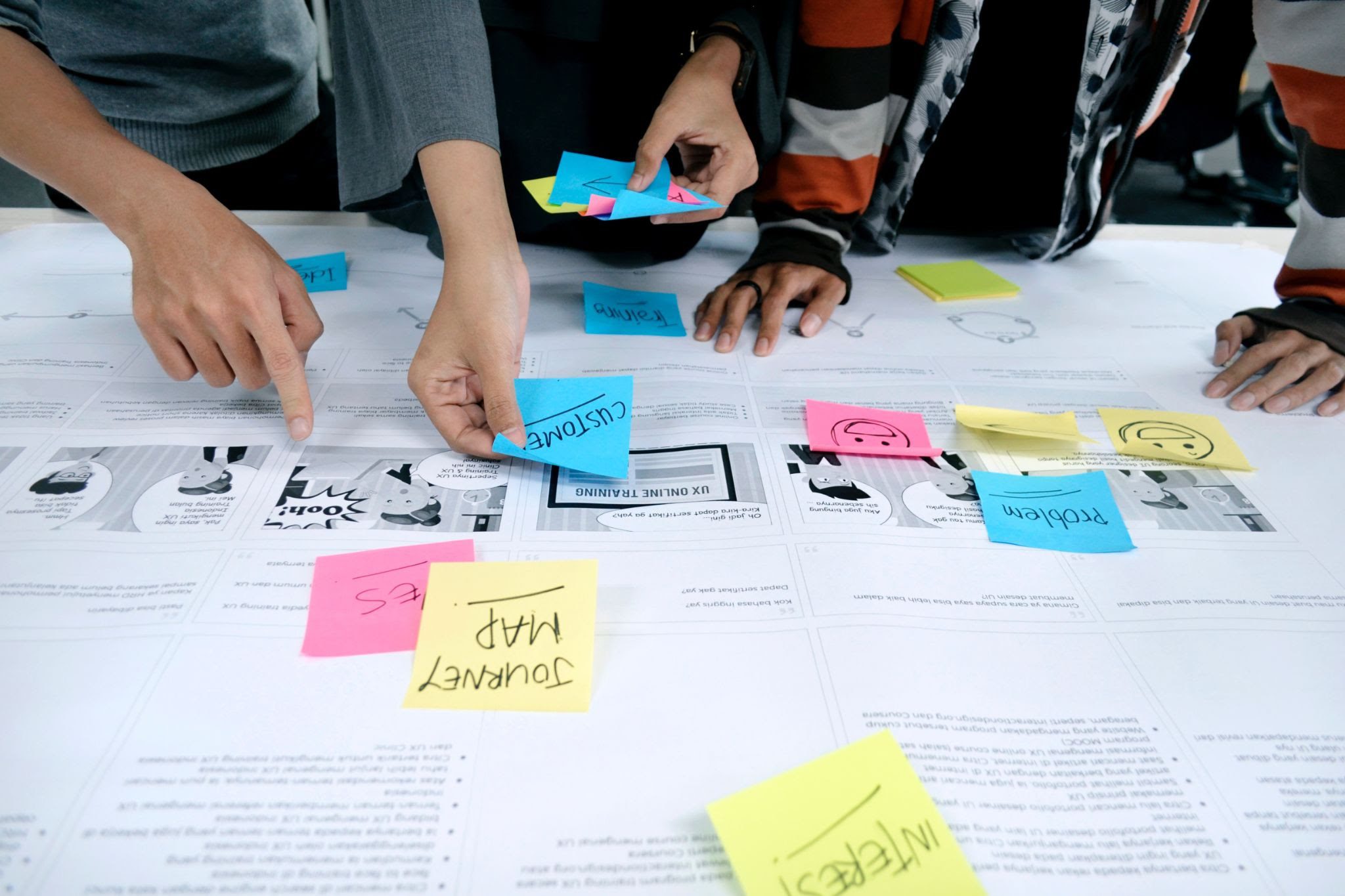 people at a table with sticky notes